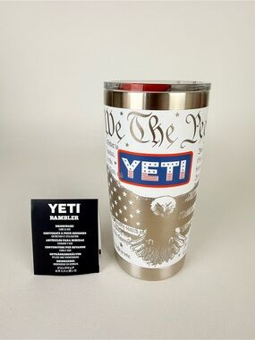 YETI USA White / Badge (Flag) 20oz Rambler Tumbler. Limited Edition!